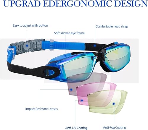 Miniatura 3 de Gafas de natación antivaho sin fugas, protección completa para adultos, hombres, mujeres y jóvenes