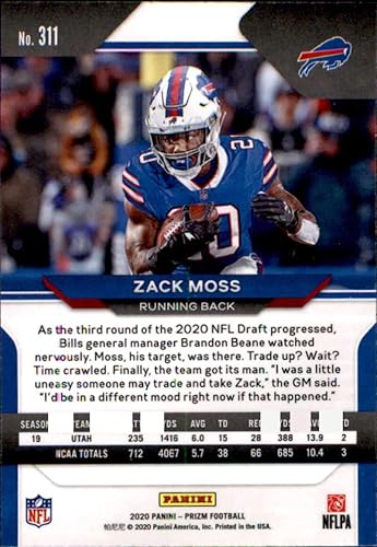 Miniatura 2 de 2020 Panini Prizm #311 Zack Moss Buffalo Bills Rookie Football Card