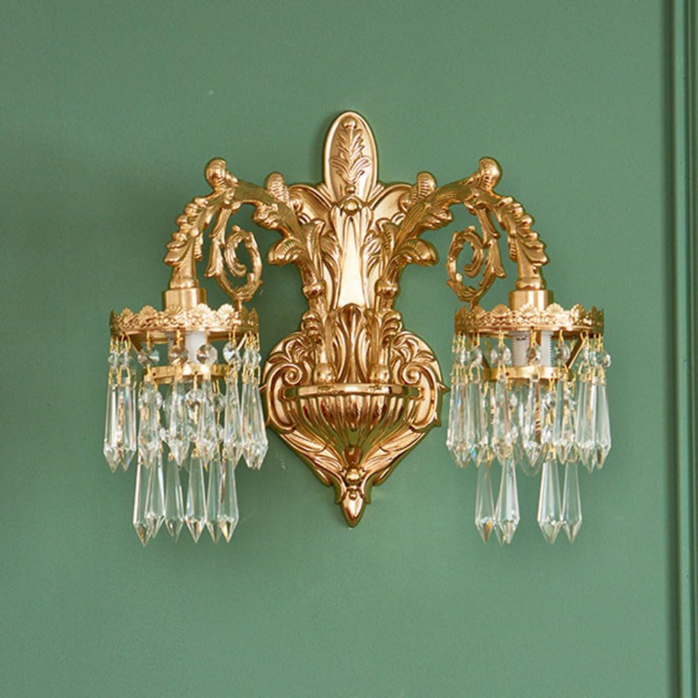 SYUFRE 2-Light Modern Crystal Wall Sconce Elegant Brass Wall Light Mid ...