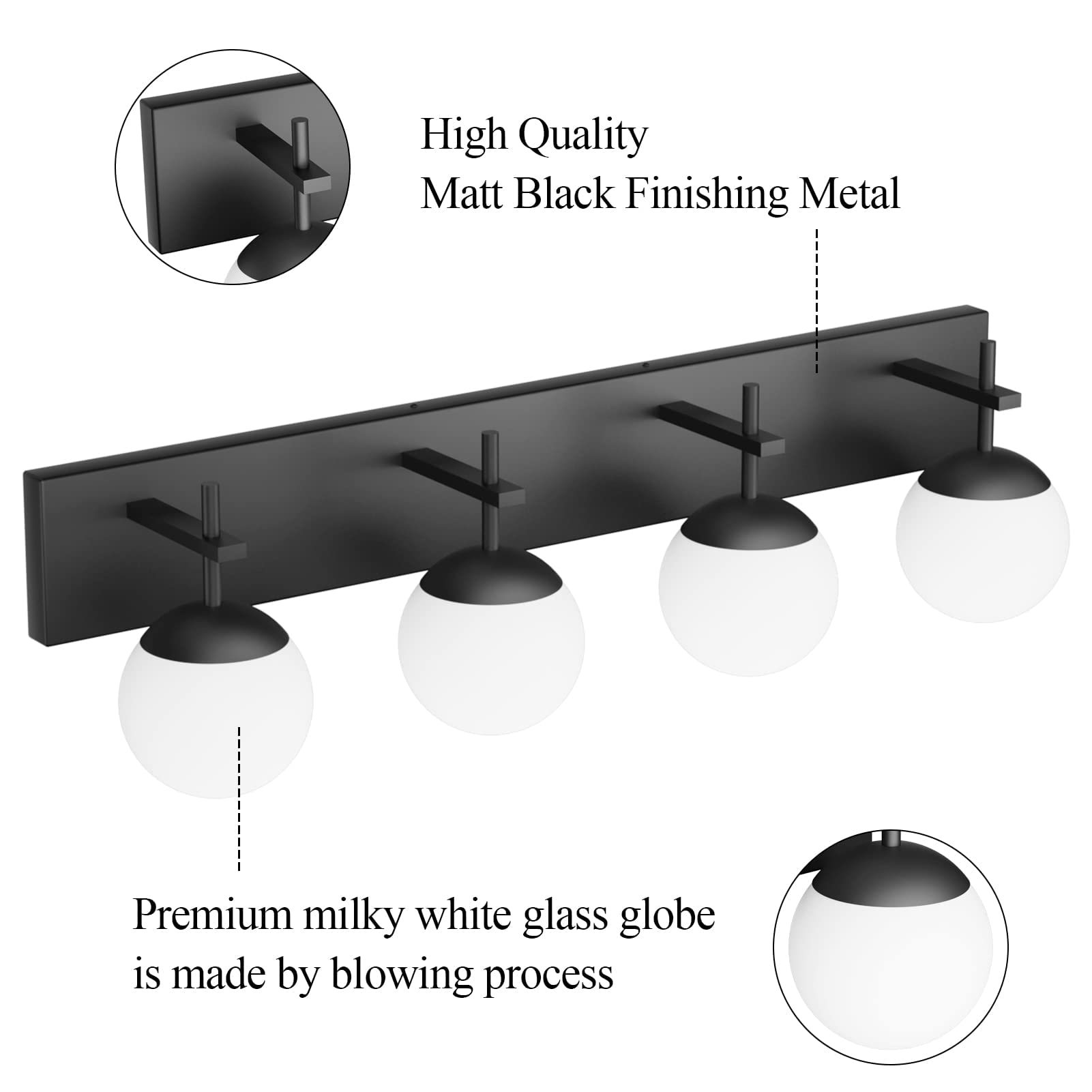 Ralbay Matte Black Bathroom Vanity Lights 4Light Mid Century Modern