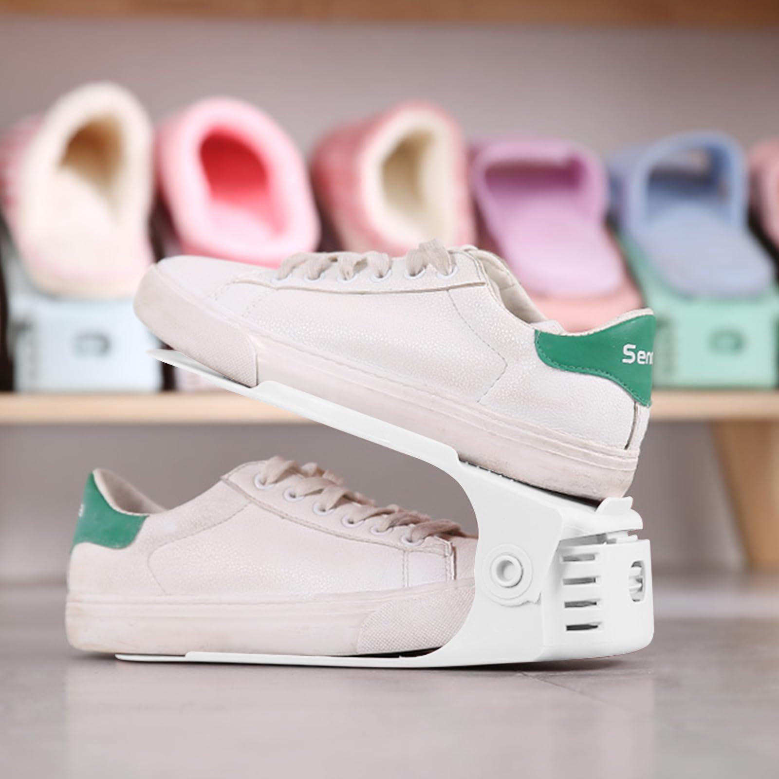 Organizzatore per scarpe, set di 10 porta scarpe regolabili, porta scarpe antiscivolo, 3 porta scarpe regolabili in altezza, scarpiera salvaspazio (bianco-1)
