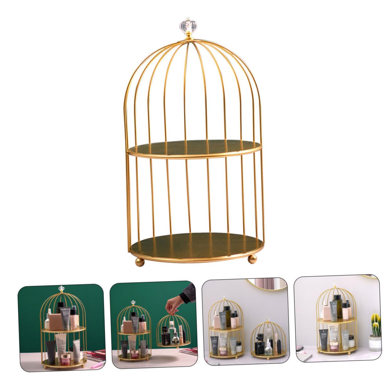 PRETYZOOM Makeup Organizer Im Vogelkäfig-design Doppelt Für Hochzeiten Partys Dekorativer Aufbewahrungsständer Für Kosmetik Und Desserts
