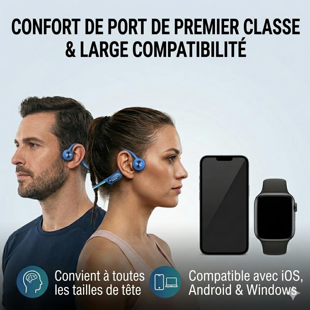 Casque à Conduction Osseuse Bluetooth 5.3, Écouteur de Natation Étanche IP68, Mémoire 32Go Intégrée, Lecteur MP3, 10h Autonomie, Écouteur sans Fil Sport pour Natation, Running, Cyclisme