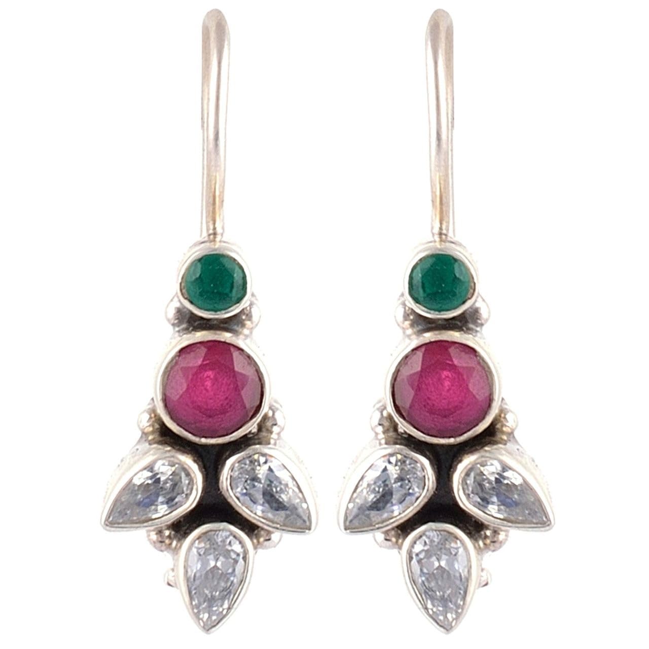 Handicraft Fashion Point 92.5 Sterling Silver (Ruby + Zircon) Dangle Earrings For Women and girls (B06XWG1F55) Amazon Price History, Amazon Price Tracker