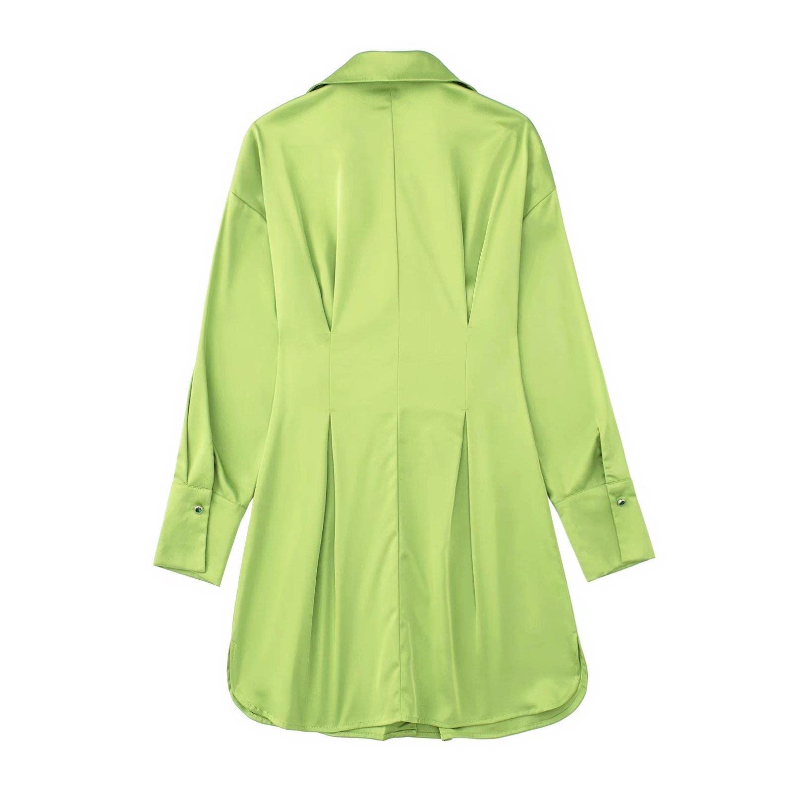 Vestido de estilo camisa verde claro para mujer con botones de gema manga larga elegante dama casual moda vestidos cortos mujer túnica