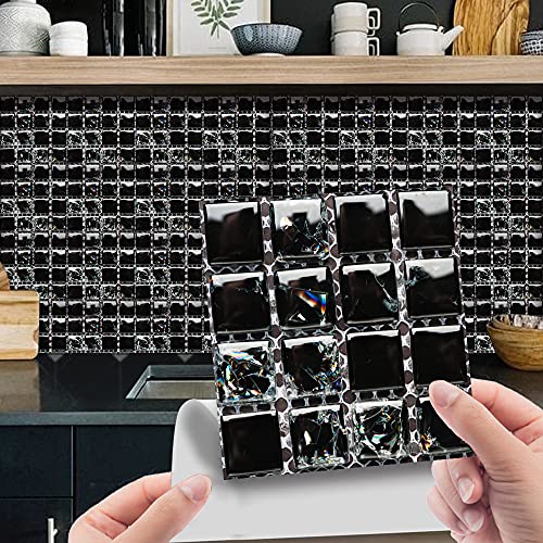 DOTBUY-SHOP Azulejos Adhesivos Cocina,Impermeables Azulejos Adhesivos Baño Estilo Mármol Paneles Decorativos Pared Azulejos Adhesivos,Dormitorio Revestimiento Pared PVC (Negro,10 piezas)