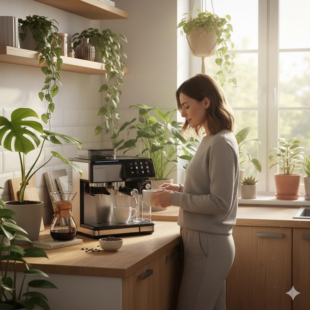 ROSMARINO W pełni automatyczny ekspres do kawy z młynkiem, pompa 20 bar, automatyczny spieniacz do mleka, Touch Control, zbiornik na wodę 2,6 l, espresso Cappuccino Latte, samoczyszczący, czarny