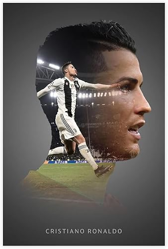 Cristiano Ronaldo - Póster motivacional de fútbol para pared diseño de cavernas para dormitorio pared arte de pared estilo sin marco 12 x 18
