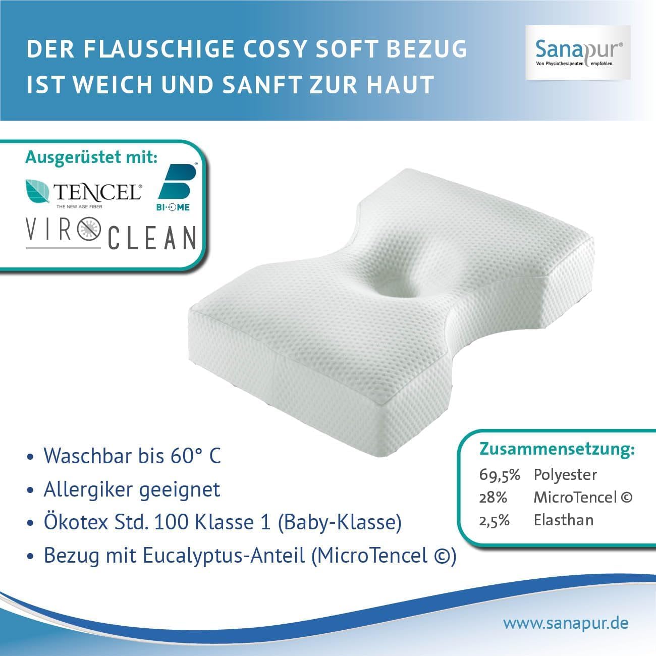 Sanapur Original Kissen 4.0 - Variante Clima - Orthopädisches Seitenschläferkissen Made in Germany mit Talalay Latex/Soft Schaum