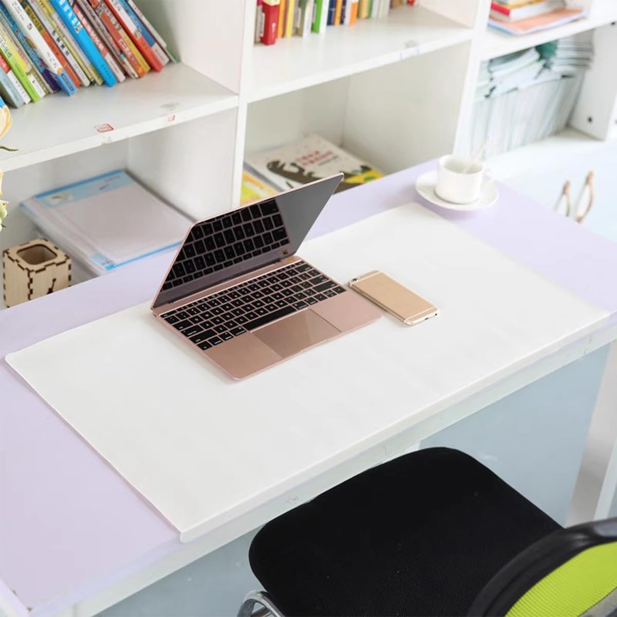 Edge Protection Desk Pad, Waterproof PU Leather Table Blotter for Office Home Write Work Game, Large Non-Slip Laptop Desk Mouse Mat (White,80x50cm)