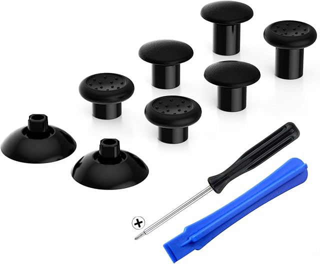 eXtremeRate ThumbsGear Interchangeable Ergonomic Thumbstick for ps5 Controller, For ps4 All Model Controller - 3 Height Domed and Concave Grips Adjustable Joystick - Black
