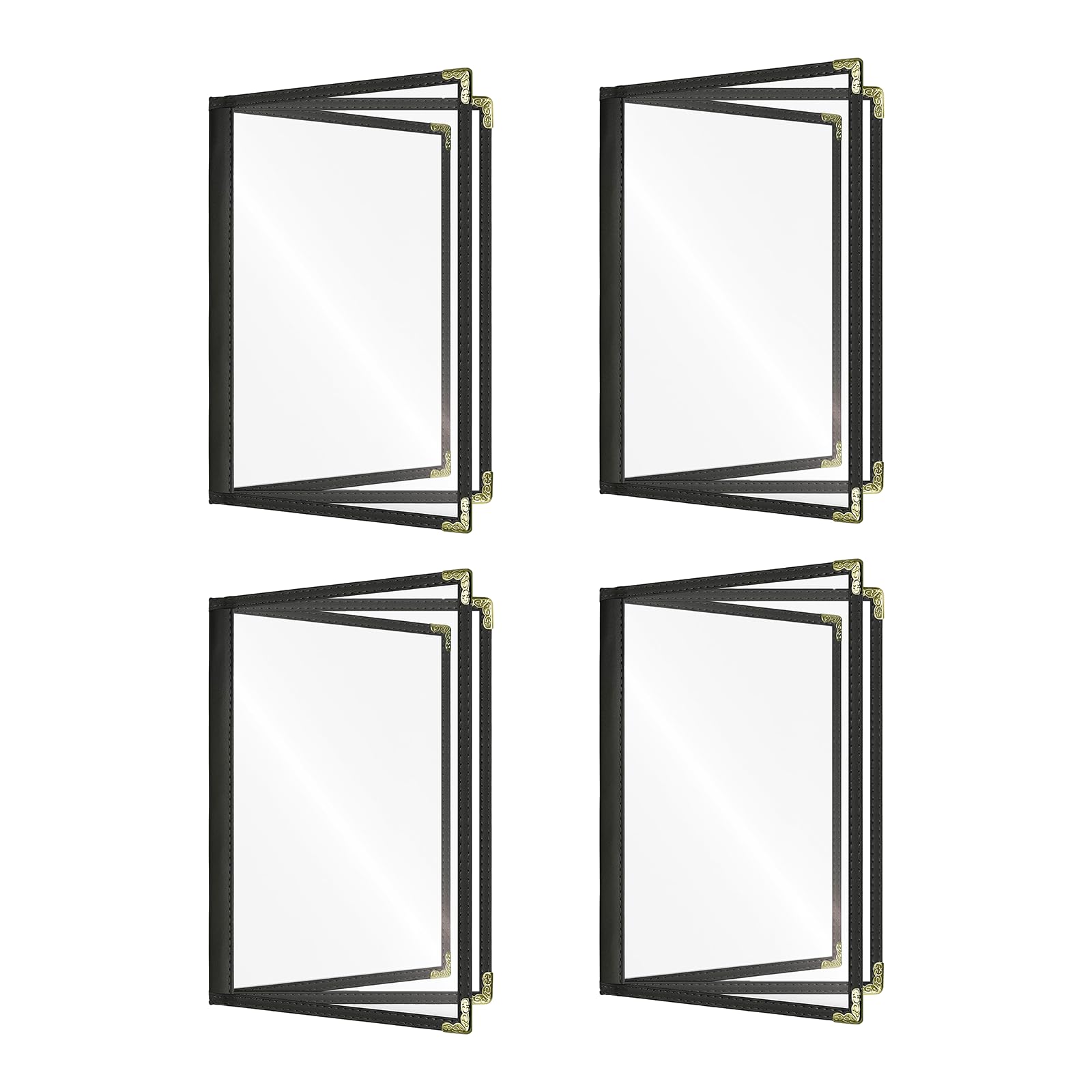 Goodsmart 4 Packs Cafe-Style Menu Covers, 3Pages/6Views Standard 8.5''x 11” Menu Holders, Durable Double-Stitched Edges, Crystal Clear Vinyl