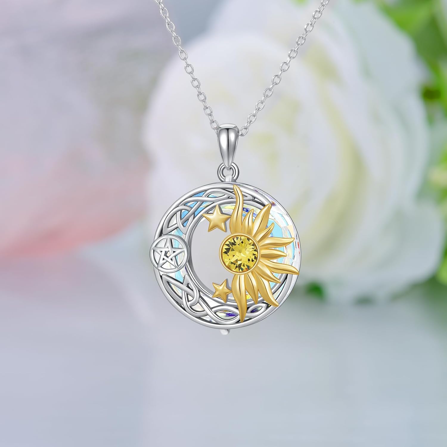 AOBOCO 925 Sterling Silver Moon Sun Star Necklace Celtic Jewelry for Women Girls - Image 2
