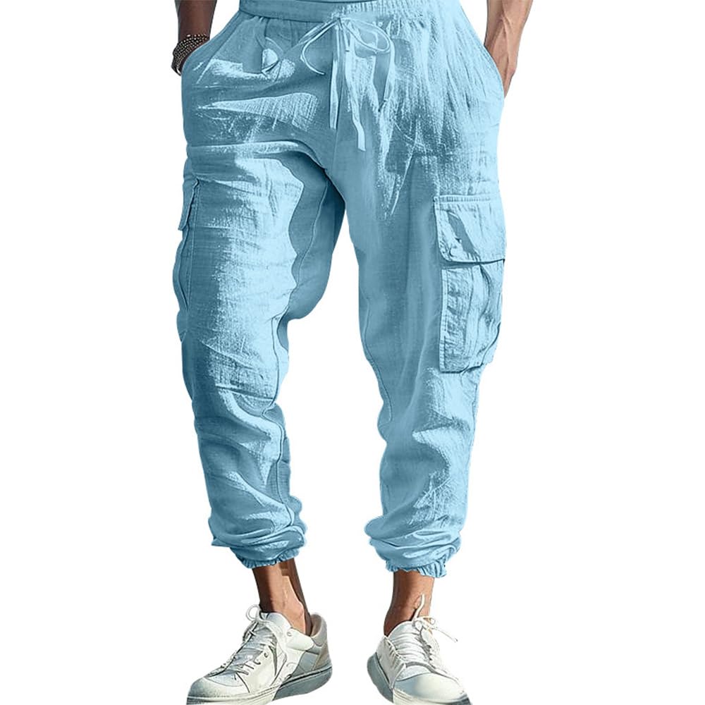 LOAIHA Mens Casual Pants Elastic Waist Drawstring Yoga Baggy Tapered Harem Sweatpants Beach Trousers