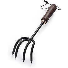 Cultivator - Weed Remover Tool - Garden Rake and Weeding Tool for Yard Work - Stainless Steel Cultivator for Raking Soil (Walnut/Black)