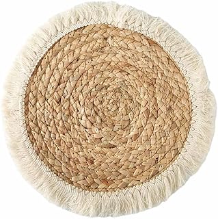 SHTGOI Pack of 2 Macrame Coasters, Handmade Woven Round Placemats with Tassels, Non-Slip, Heat-Resistant, Boho Cotton Placemats, Coasters for Home, Restaurant, Office, Bar, Primary Colour, 25 cm