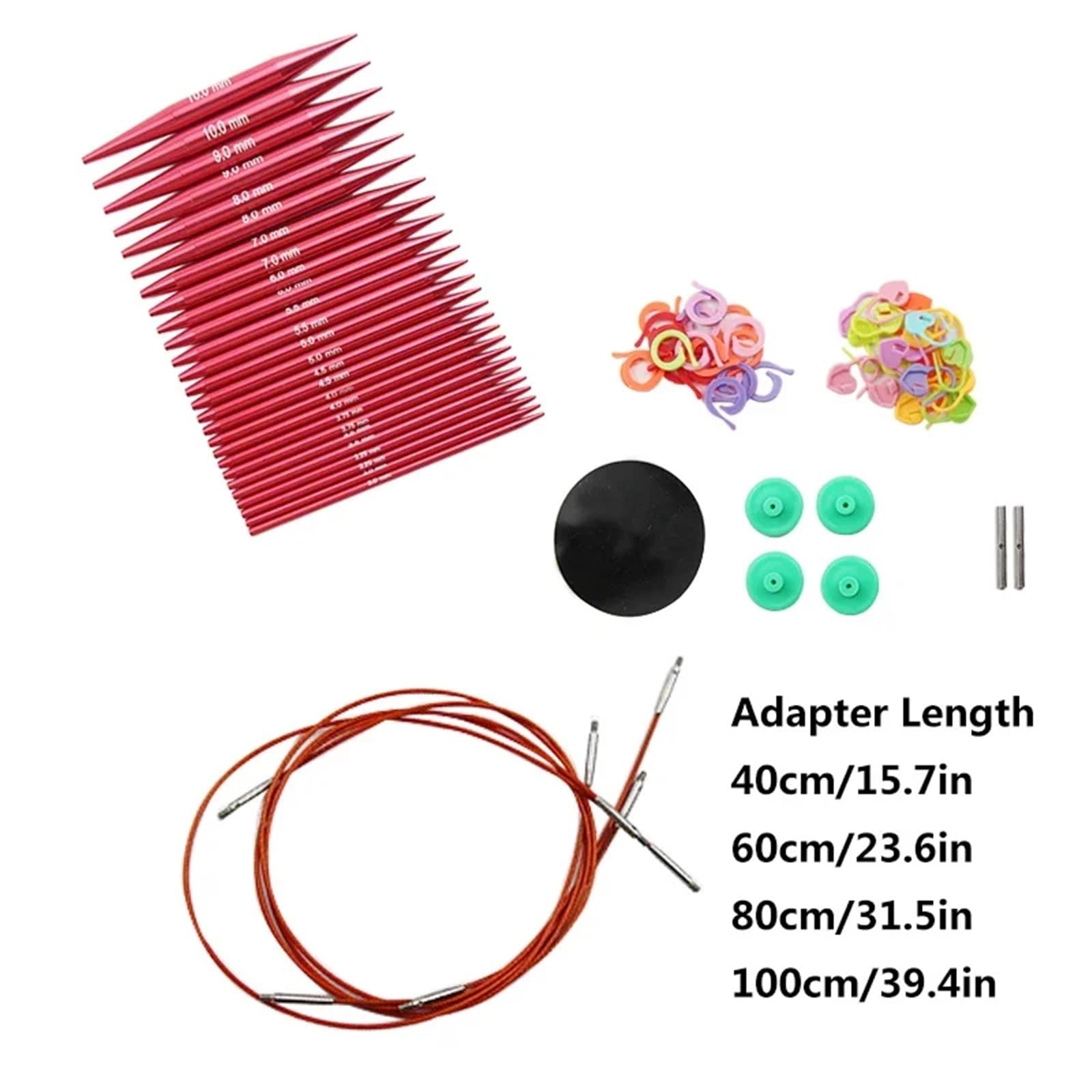 Juego de agujas de tejer circulares de aluminio intercambiables, juego de agujas de ganchillo circulares, herramientas de hilo de tejer, kit de accesorios para tejer