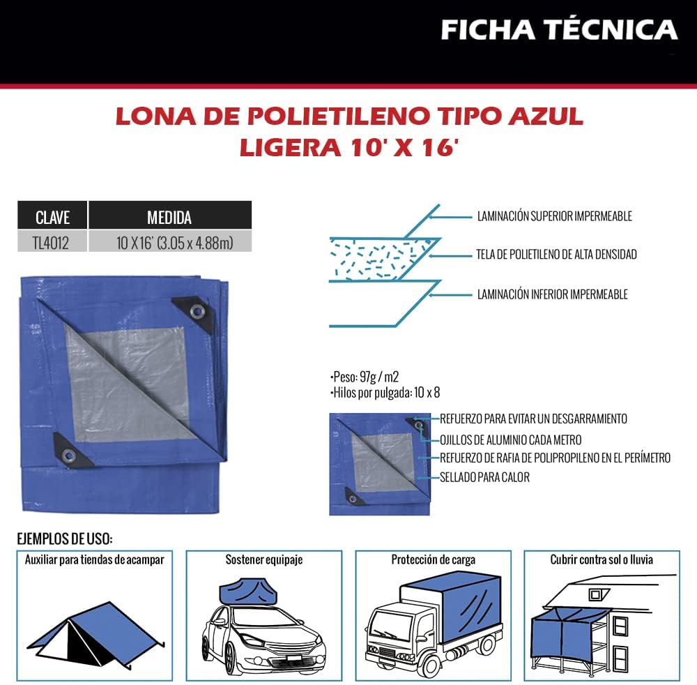 POLYETHYLENE TARP BLUE 10 X 16 'BULLDOG