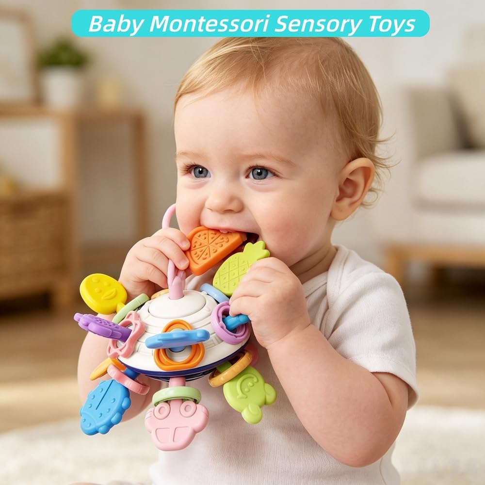 ELLECK Babyspielzeug 6-12 Monate, Montessori Spielzeug für Kleinkinder von 1 bis 3 Jahren, Badespielzeug aus belegtem Eimer, stapelbare 6-in-1-Ringe, Drehspielzeug mit
