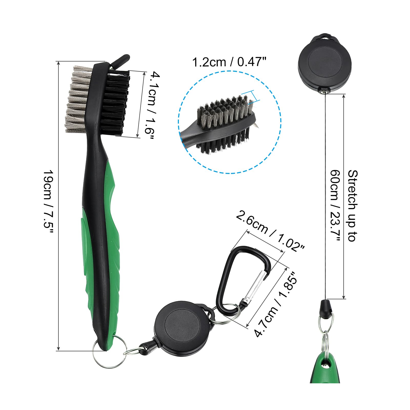 PATIKIL Golf Club Brush with 2.75 Ft Retractable Zip-line, Golf Club Groove Cleaner with Cleaning Tip Nylon and Wire Bristles, Green - Image 2