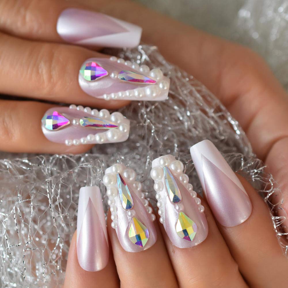 GeRRiT False Nails 24pcs/Box Decorated False Nails Medium Length Paragraph Purple Manicure Patch Artificial Nails with