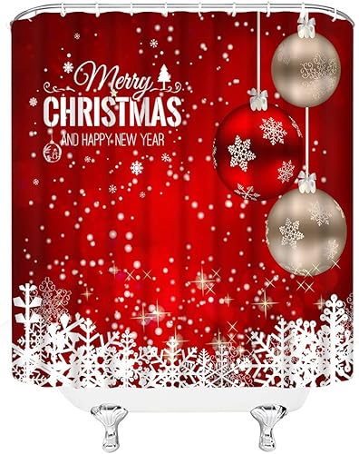 Miniatura 2 de Cortina de ducha de bolas de Navidad, bola de Navidad roja y dorada, copo de nieve blanco, vacaciones de invierno, festival de temporada, decoración