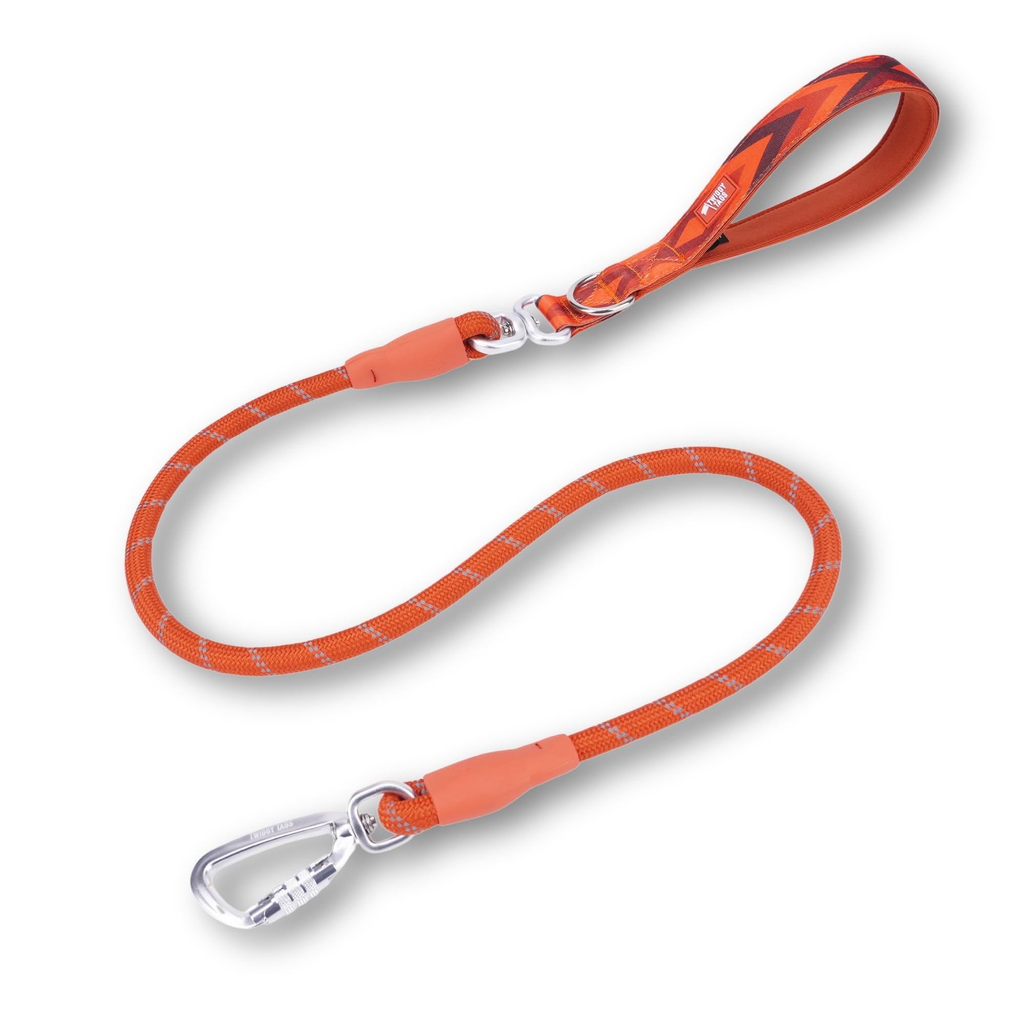Twiggy Tags Recycled Rope Lead | Strong Rope Dog Lead | Reflective Locking Carabiner & Durable | Suitable For All Dog Breeds (Dawn Orange)