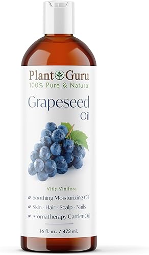 Aceite de semilla de uva de 16 onzas líquidas prensado en frío, 100% puro, natural portador para la piel, cuerpo, cara y crecimiento del cabello.