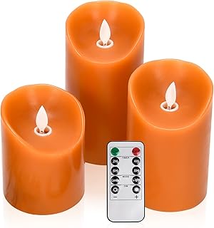 AKU TONPA Real Wax Flameless Candles Battery Operated LED Fake Candle Set with Remote Control and Timer for Halloween Decorations (Orange)