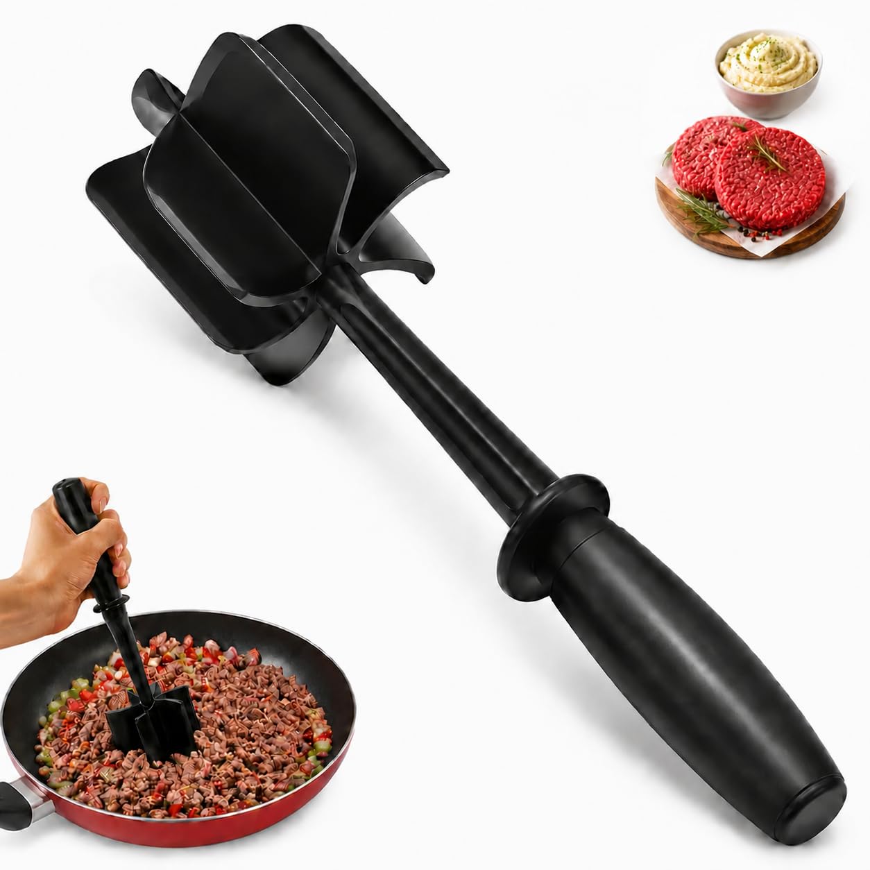 Meat Chopper Meat Masher, Mince Masher for Ground Beef Hamburger Turkey, Heat Resistant Non-Stick Chicken ShredderEasy to Use for Cooking and Kitchen Gadget