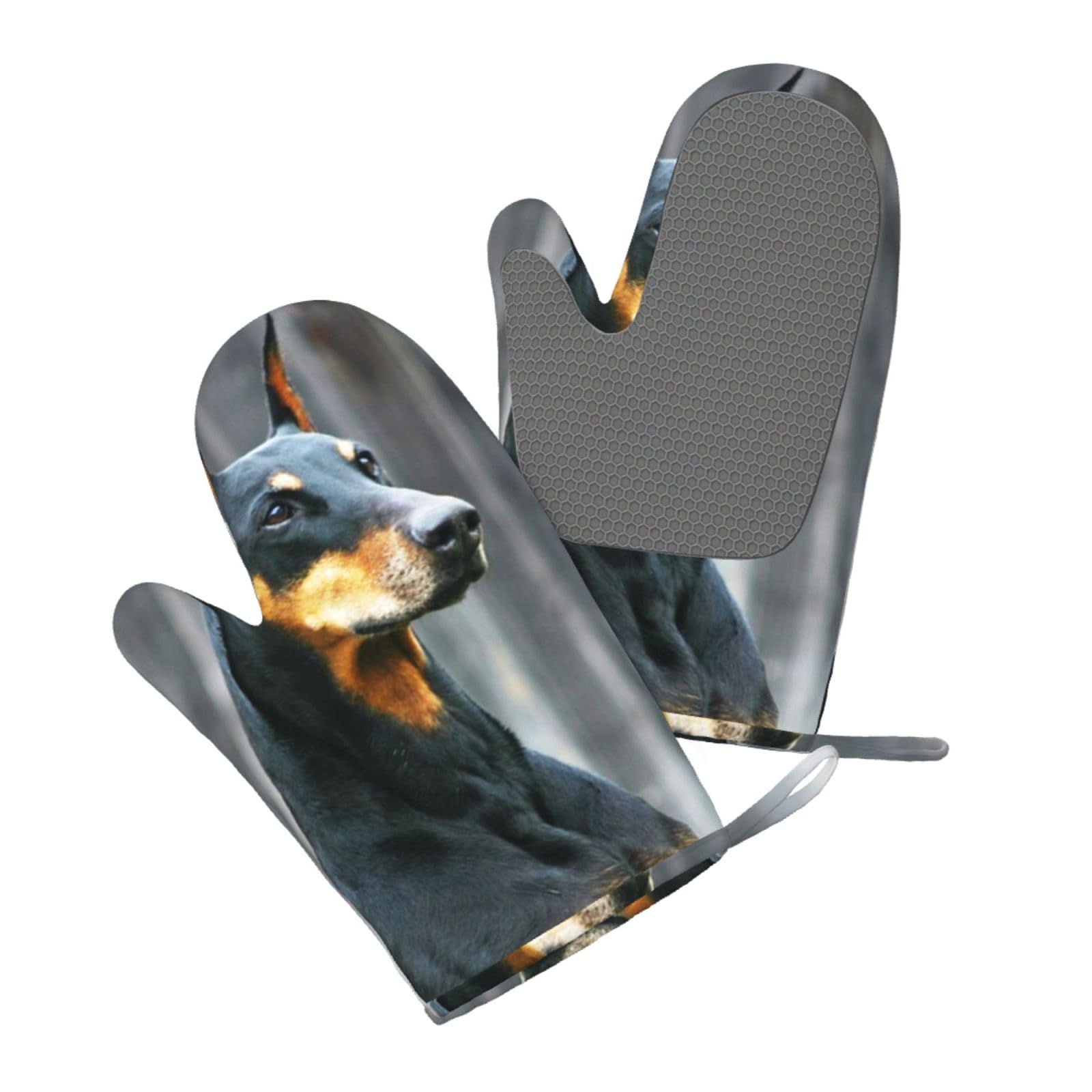 Aqrjlpo Women's Doberman Silicone Oven Mitts Set 2Pcs, Printed Heat Resistant Non-Slip Silicone Oven Gloves For Kitchen Cooking Baking Microwave