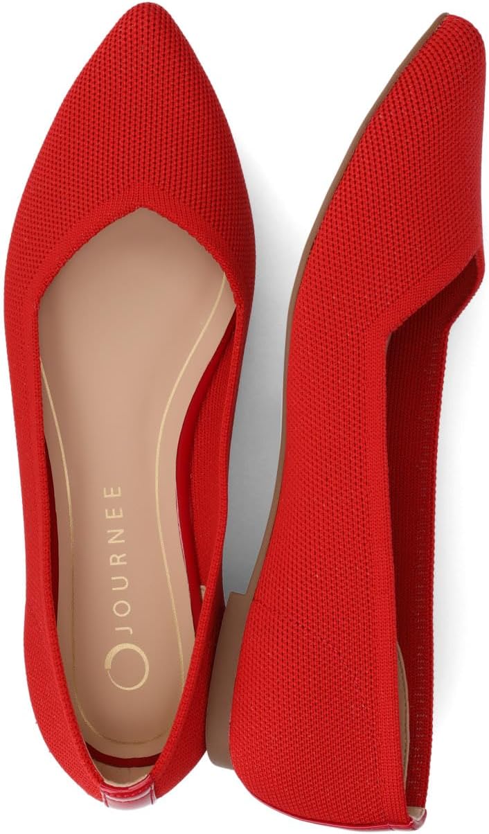Journee Collection Womens Minnah Knit Ballet Dress Flats Slip On Pointed Toe Cushioned Fashion Ballerina Shoe Red 6 Medium WOMENS US