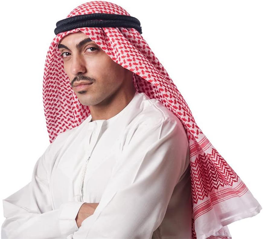 Mens Arab Shemagh Scarf Middle East Keffiyeh Headscarf Arabia Scarves Hijab Headband Desert Shawl Saudi Headwear Classic Arabian Turban Large Bandana Soft Head Cover for Men Boys