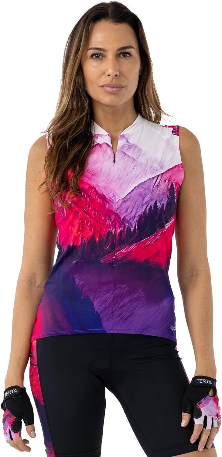 Terry Soleil Womens Sleeveless Bike Jersey, UPF 50+ Sun Top, Athletic Fit Moisture Wicking Cycling Zippered Tank