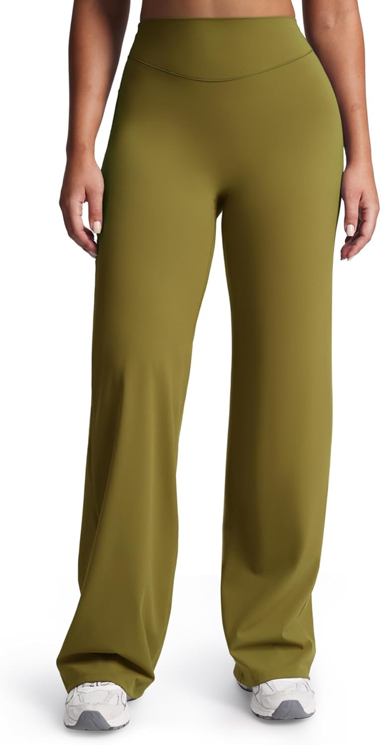 Aoxjox Women's Velura Straight Leg Yoga Pants, Buttery Soft PlushFlex™ Mid-Waist Wide-Leg for Workout & Casual Leggings