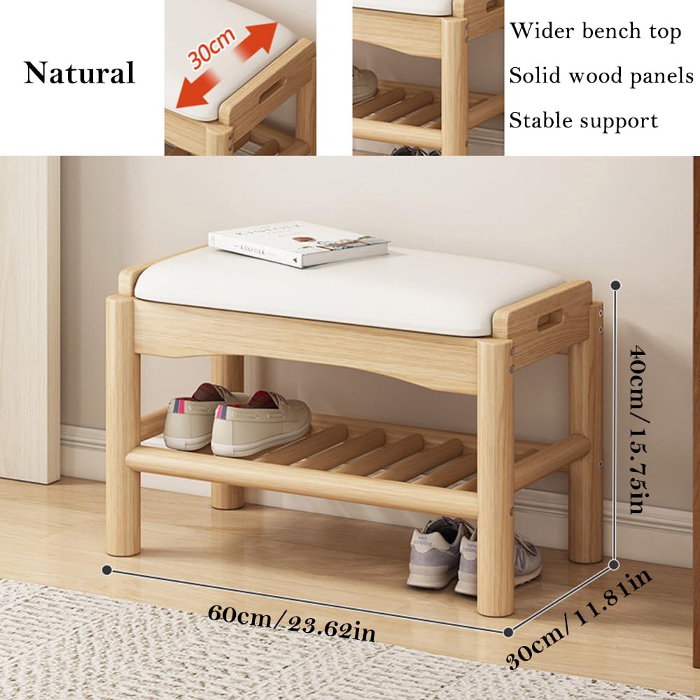 Schuhbank aus Holz, 2-stöckig, stabil, Aufbewahrungs-Organizer mit Sitzkissen, kleiner Schuh-Organizer (Original Holz)