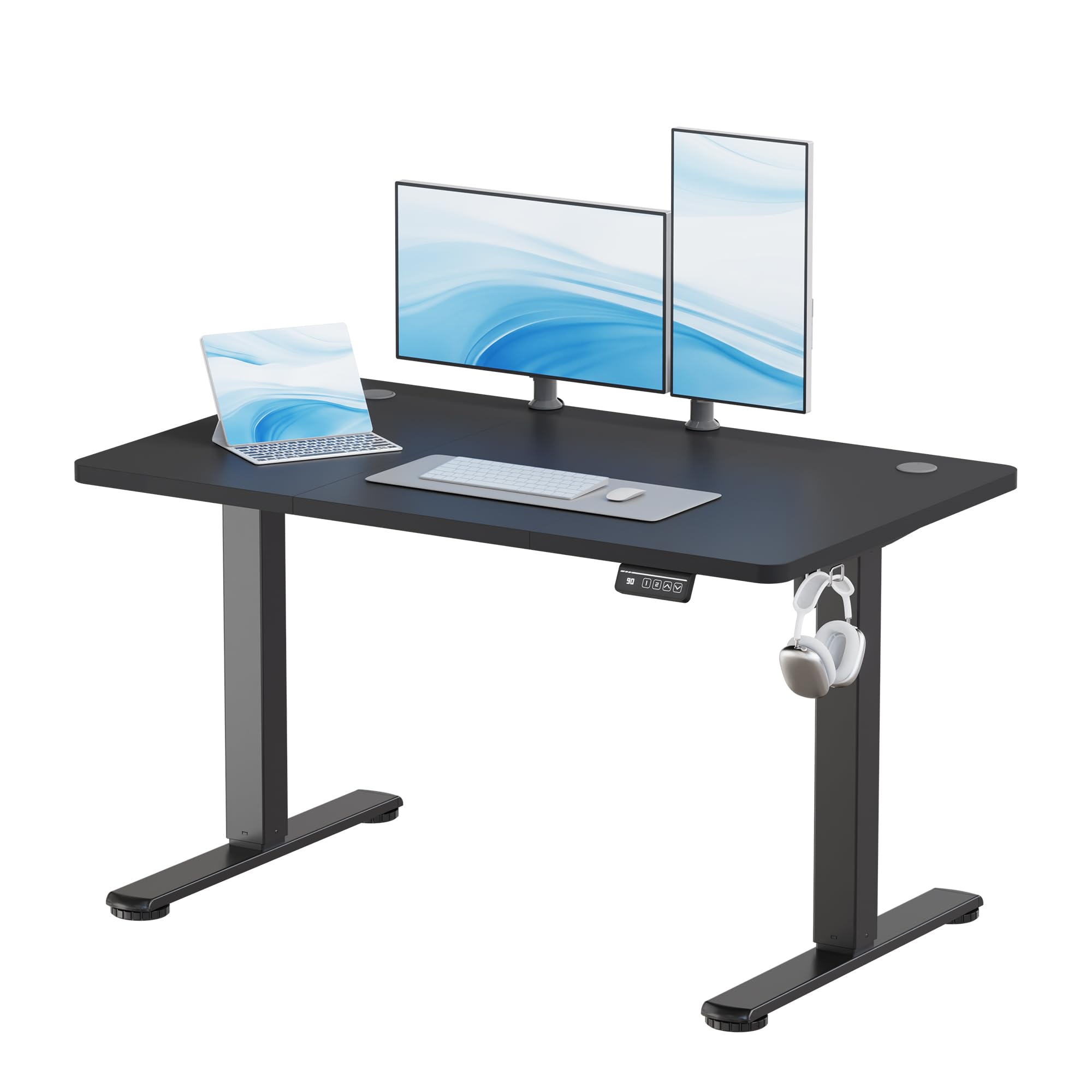 JUMMICO Electric Standing Desk Height Adjustable 120x60cm Sit Stand Table with Backpack Hook and Memory Smart Panel, Home Office, Black