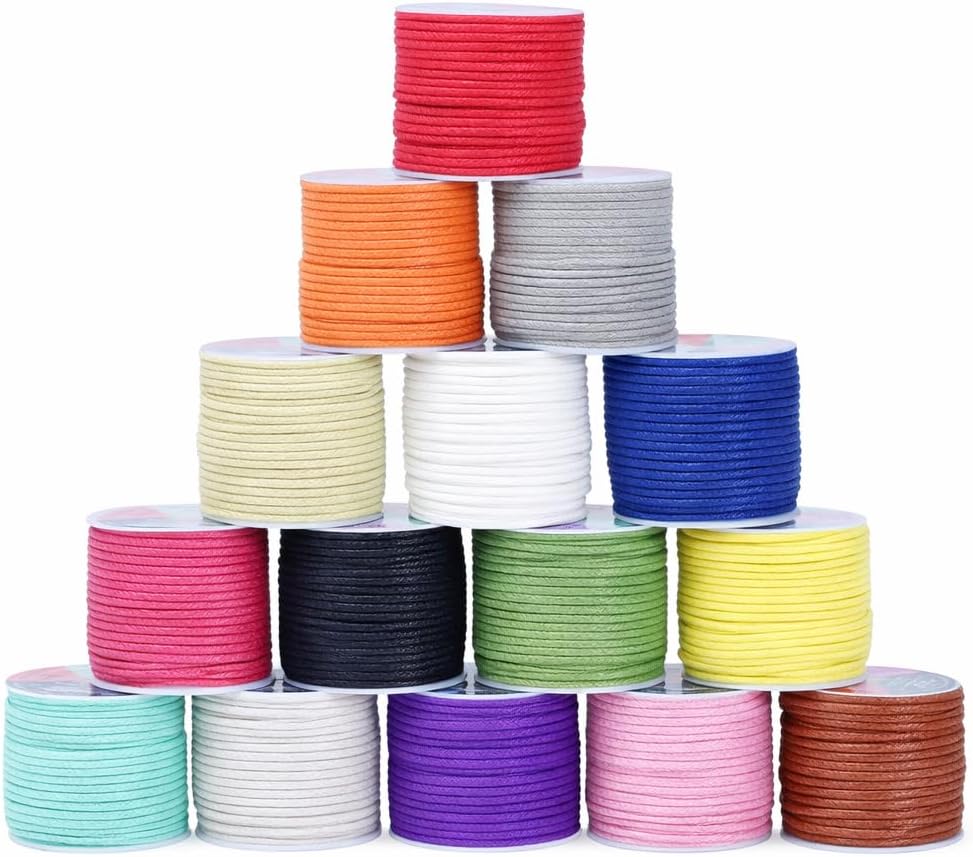 Mandala Crafts 2mm 25 Assorted Colors Cotton Waxed Cord for Jewelry Making, 11 X 15 Yards – Waxed Cotton String for Decorative Knotting and Accessory Assembly