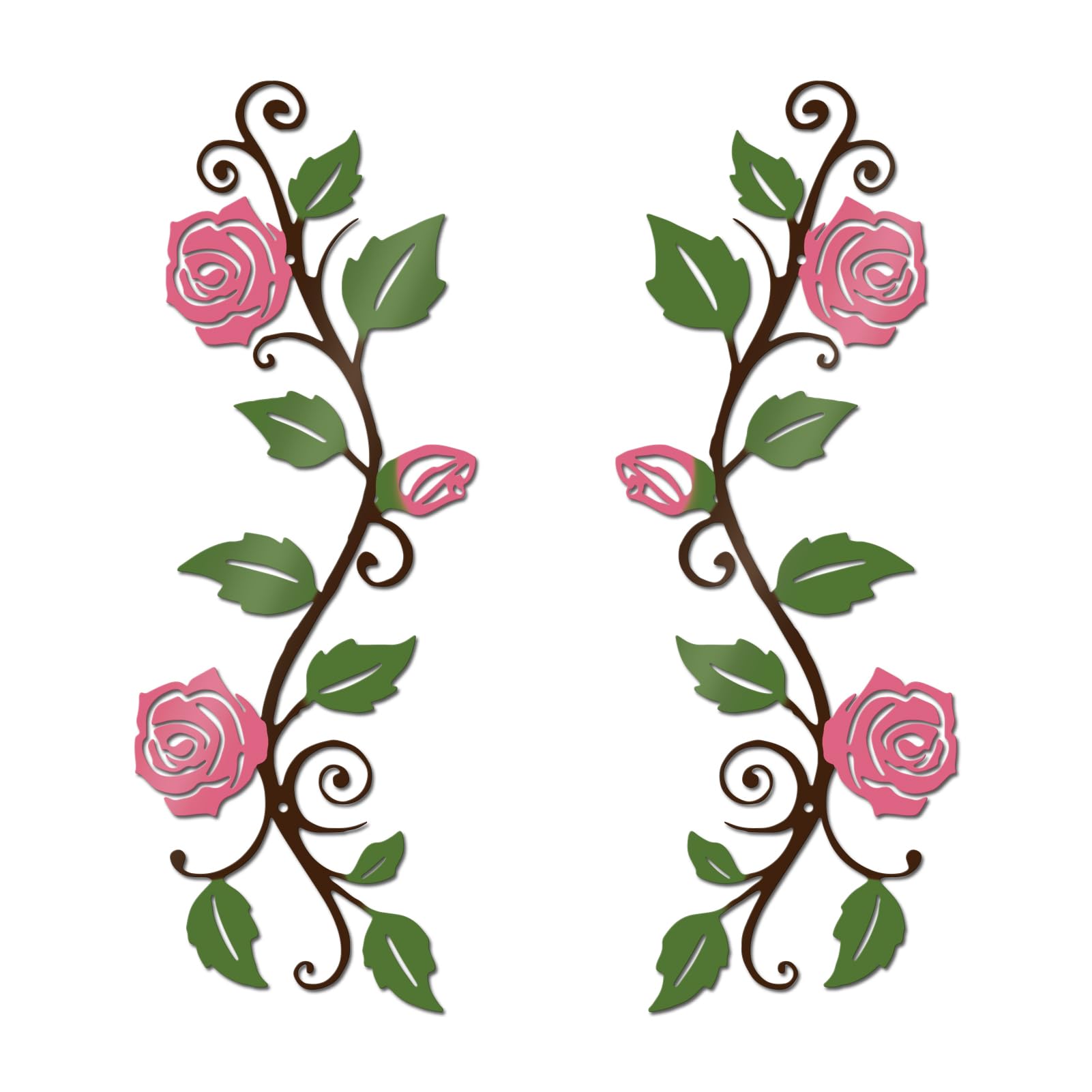 DUOOLN 2 Pcs Metal Rose Tree Leaf Wall Decor, Long Iron Scroll Vine Wall Art, Rustic Hanging Sign Flowers Sculpture, For Above Door Living Room Office Indoor And Outdoor Decoration - Pink