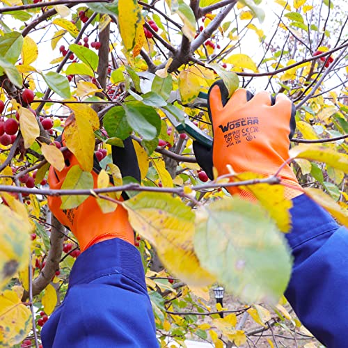 Winter Work Large Gloves For Women, Orange Fleece Lined Waterproof Latex Seamless Knit Glove Coated Smooth Grip On Palm Fingers Safety Work Gloves #TOP5