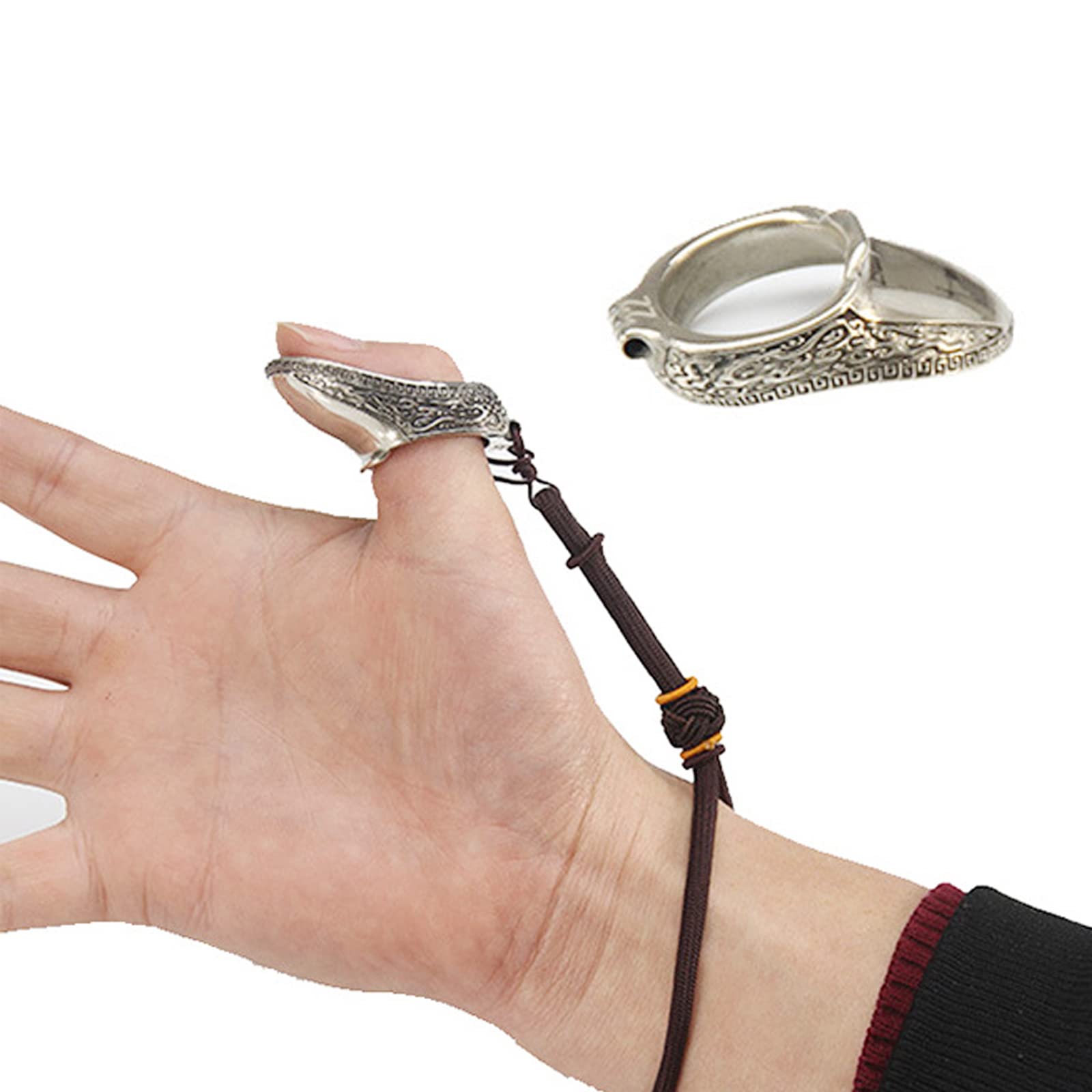 ZZYB Traditional Archery Thumb Ring Handmade Silver Finger Tabs Painless Finger Protector for Bow Hunting Accessory (22mm)