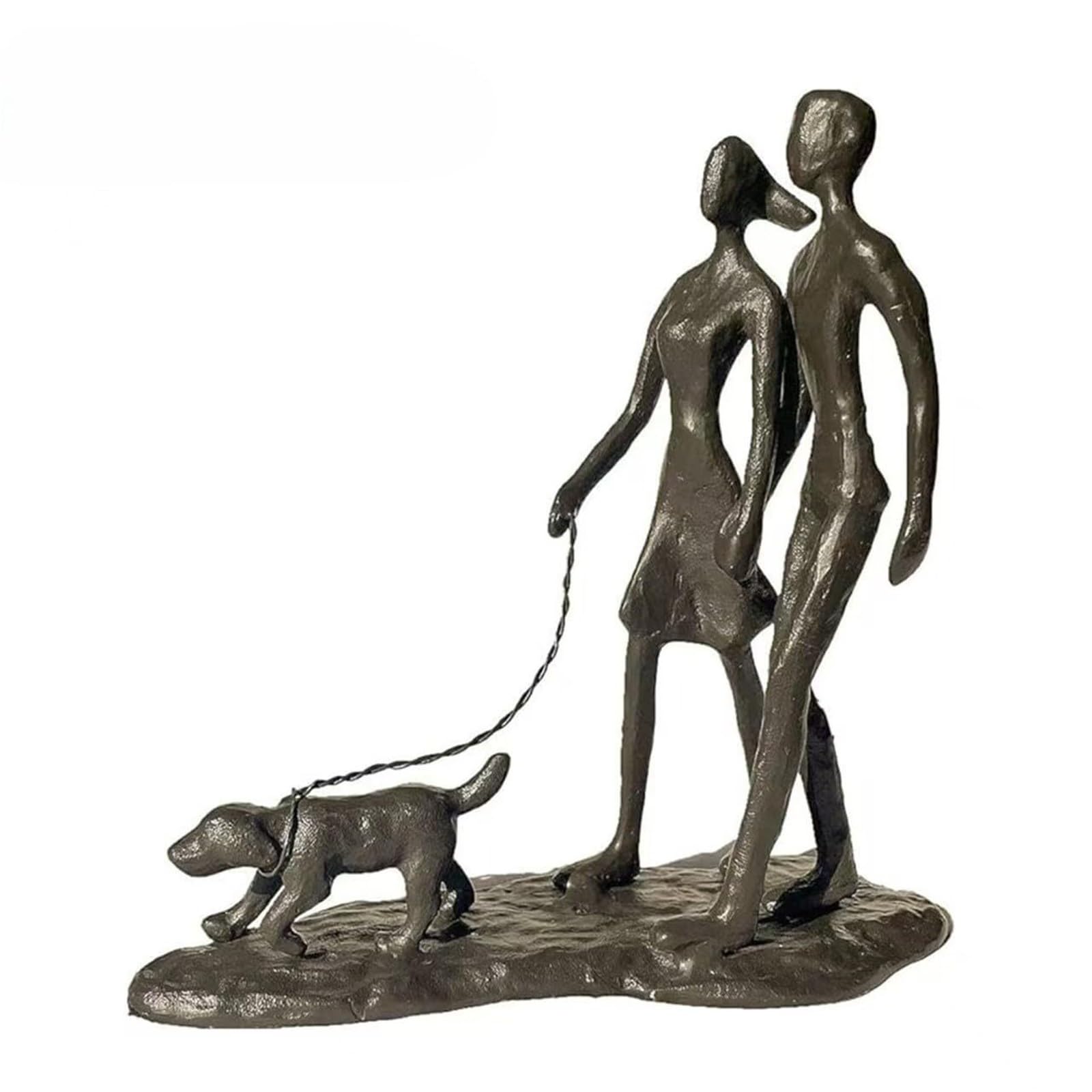 FriendshipHome Home Decor Decorative Cast Iron Romantic Couple Walking Dog Sculpture Home Decor Statue Table Center Piece