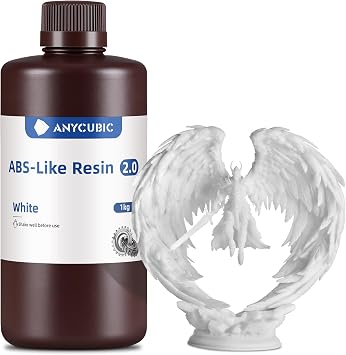 ANYCUBIC ABS-Like Resin 2.0, Fast Curing 3D Printer Resin with High Toughness and Resilience, High Precision and Hardness, Low Odor, Compatible with All LCD Printers, 1kg White