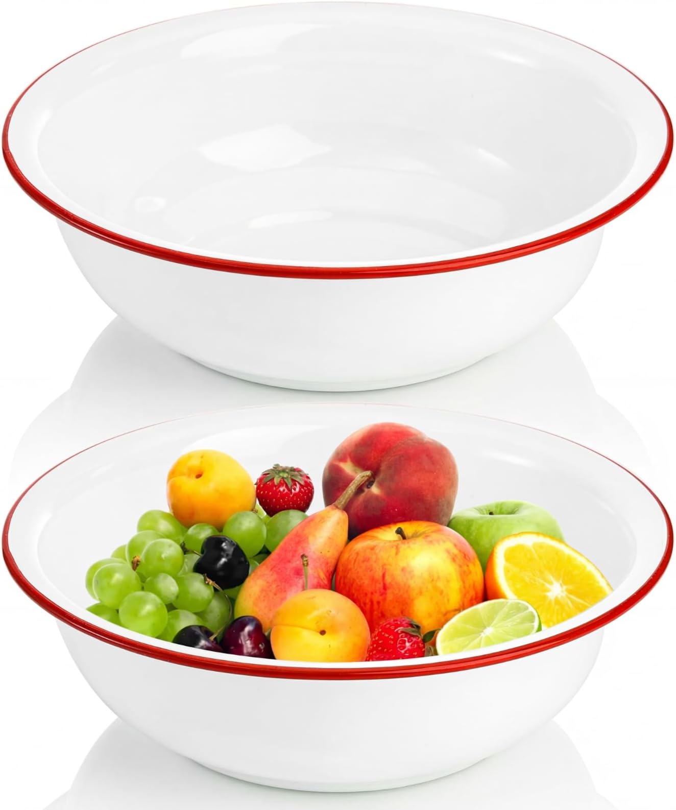 Elsjoy 2 Pack 3 Quart Large Enamel Bowl, 11 Inch Vintage Enamel Mixing Bowl, Kitchen Enamelware for Fruit, Salad, Pasta