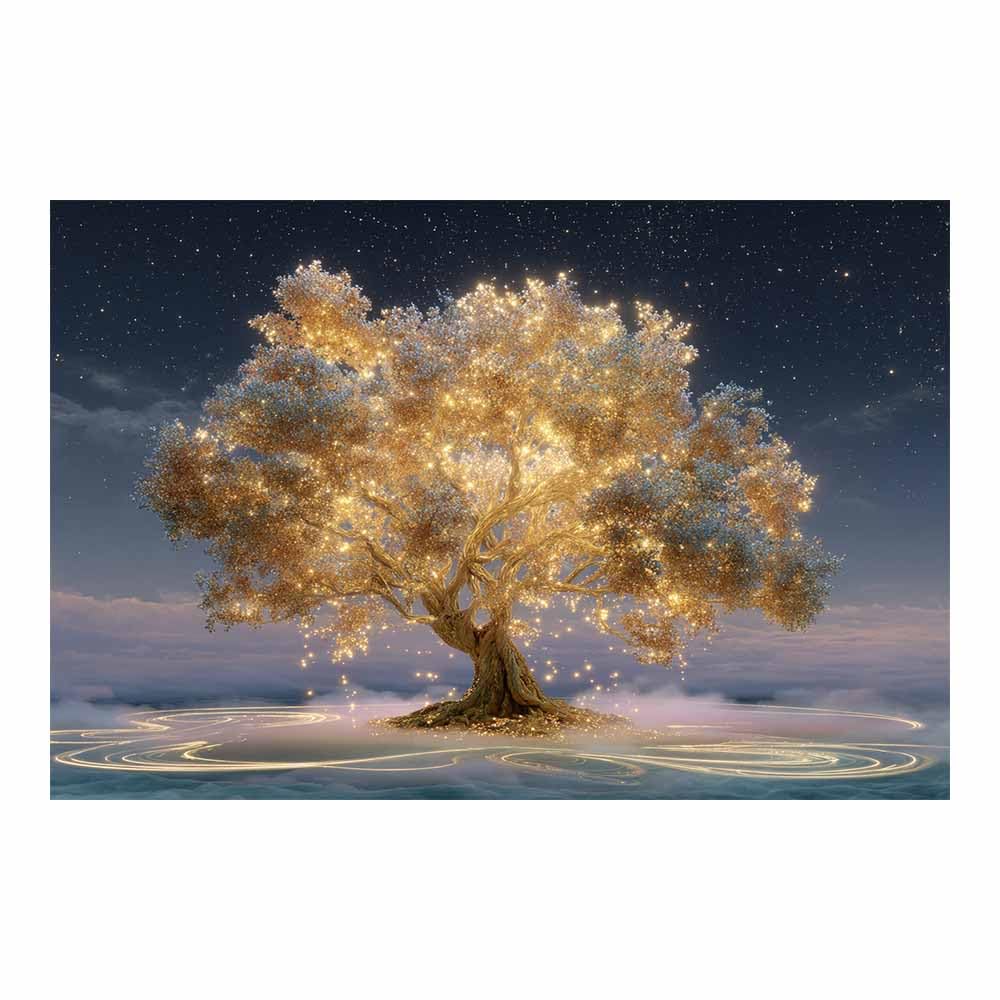 XENIOU Landscape Wall Art Blue tree artwork canvas painting wall art, Living Room Bedroom Hallway Stairs Decoration.(Multicolor)-80x120cm Unframed