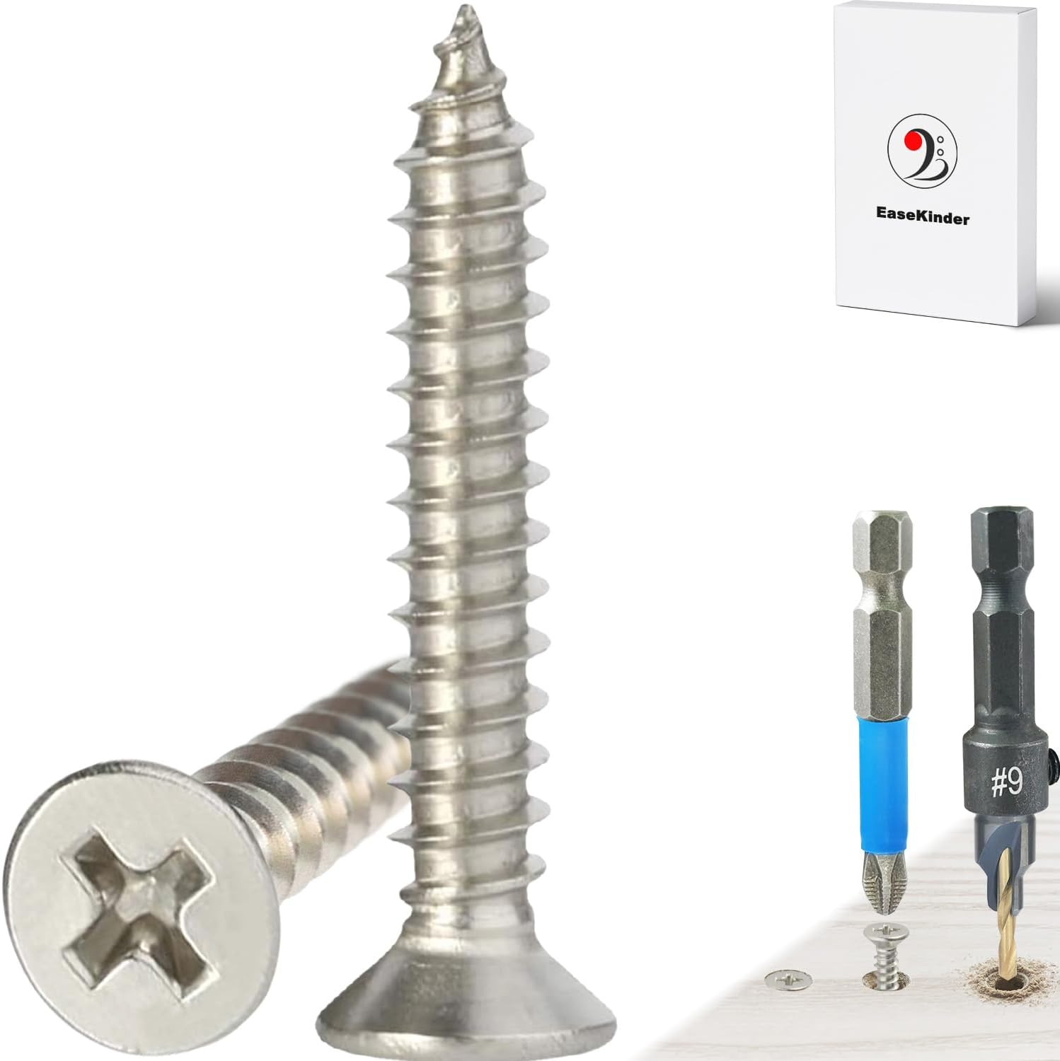 Wood Screws - 120PCS Flat Head Phillips Screws, 304 Stainless Steel Screw with Adjustable Wood Countersink Kit (#6 x 1)