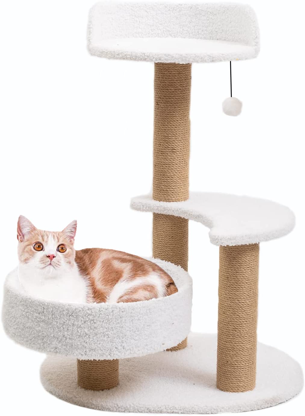 BOBBYQ Modern Cat Tree Tower, 68cm Cat Tree, Suitable For Nndoor Small Cats, Equipped With Sisal Grab bar, Plush Bed, Cat Climbing Frame With Hanging Ball Toy (Suitable For Kittens Within 7kg)