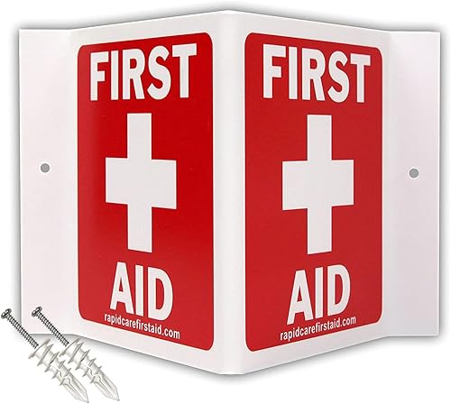 Miniatura 7 de Rapid Care First Aid 864-09-1F Gabinete de primeros auxilios multiusos con 4 estantes y estación médica con letrero de primeros auxilios, supera la