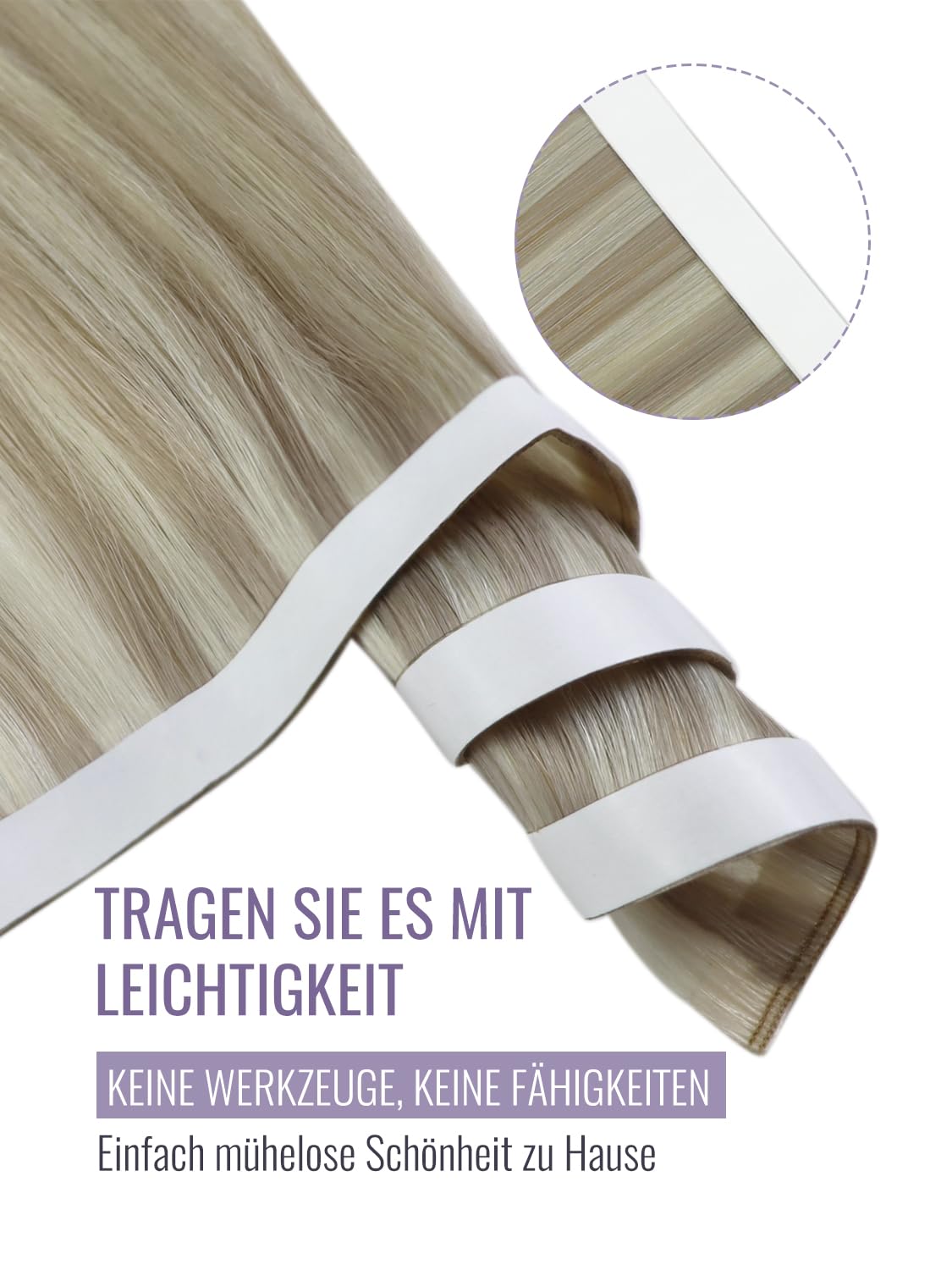 Fshine Tape Extensions Echthaar Dunkelaschblond gesträhnt 50 cm 120 g | Tape Tressen Echthaar, anpassbare Struktur, natürliche Ansatzoptik, zusätzliches Volumen, einfache Befestigung