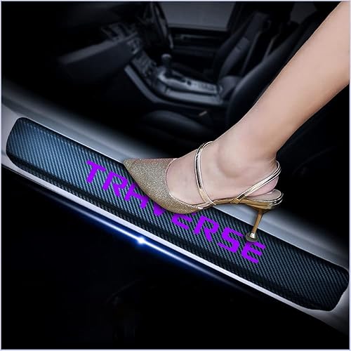 4Pcs Car Door Sill Protector for Chevy Traverse, Carbon Fiber Anti-Scratch Guard for Chevy Traverse Accessories - Self-Adhesive Car Door & Sill Protector -Purple